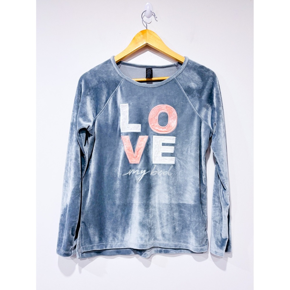 GEORGE Grey velour pajama top | Cozy lounge soft graphic | X-Small